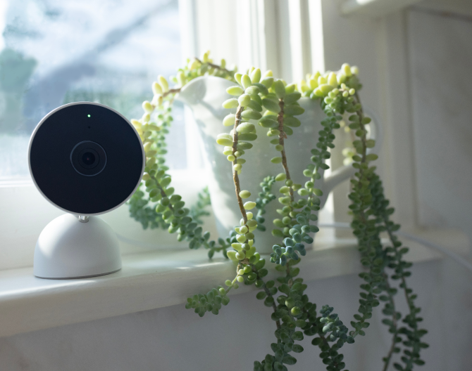 Nest Indoor Camera on a windowsill