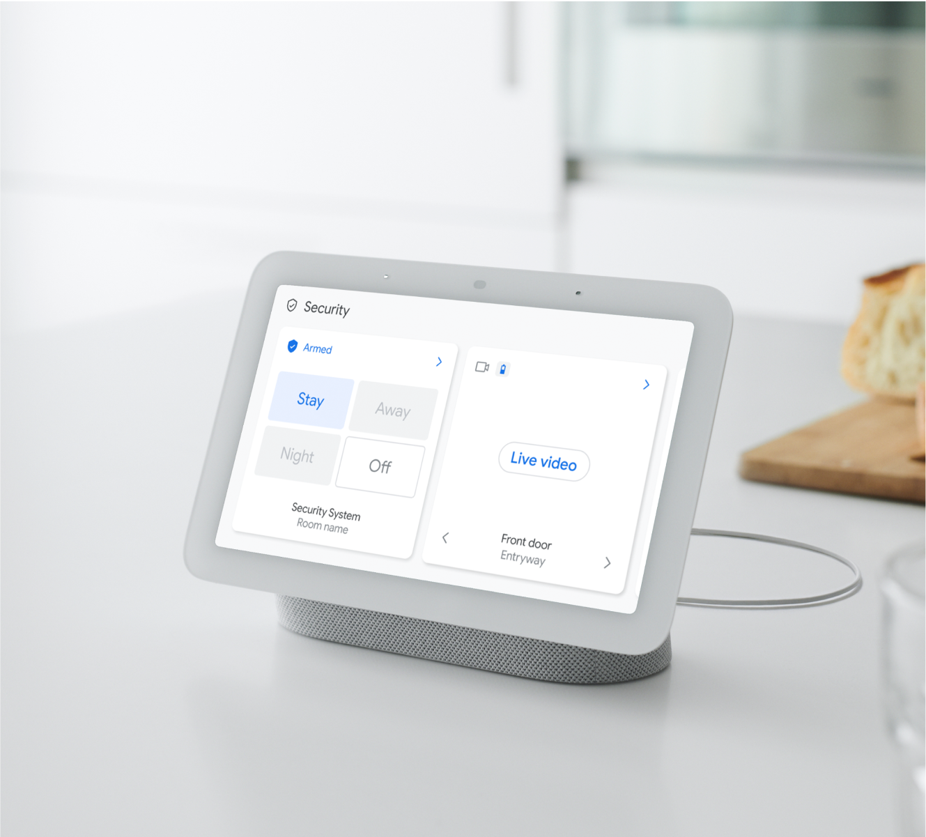 Google Nest Hub (2nd gen) on a kitchen counter