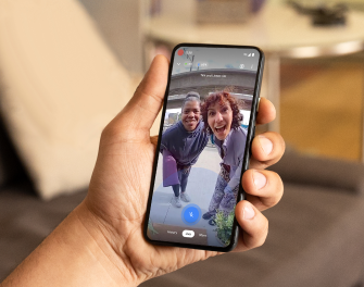 A phone displaying the video footage on their phone of the Google Nest Doorbell